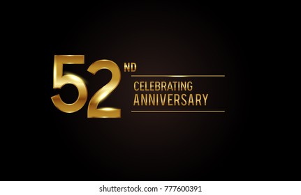 52 years anniversary celebration logotype. anniversary logo with shiny  golden color isolated on black background, vector design for celebration, invitation card, and greeting card