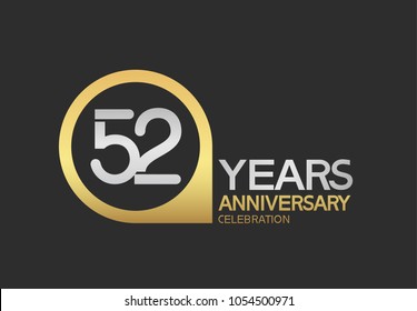 52 years anniversary celebration simple design with golden circle and silver color combination 