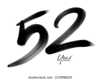 52 Years Anniversary Celebration Vector Template, 52 Years  logo design, 52th birthday, Black Lettering Numbers brush drawing hand drawn sketch, number logo design vector illustration