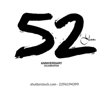 Plantilla vectora de celebración de 52 años, diseño de logotipo de 52 números, cumpleaños 52, números de letras negras pincel dibujo dibujo a mano, número negro, ilustración vectorial de aniversario