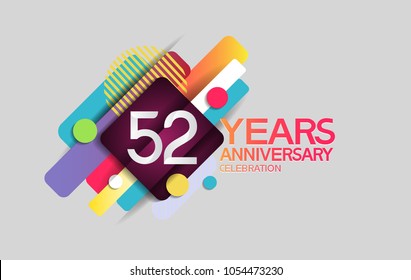52 years anniversary colorful design with circle and square composition isolated on white background for celebration