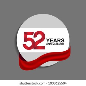 52 years anniversary design in circle red ribbon for celebration event 
