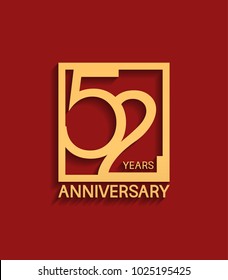 52 years anniversary design logotype golden color in square isolated on red background for celebration event