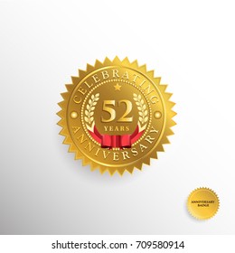 52 Years anniversary Golden badge logo. Vector illustration eps.10