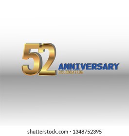 52 years Anniversary golden font with white background. golden number with blue and golden text. Simple design anniversary. Shadow in behind number and text. Elegant simple design