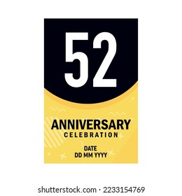 52 years anniversary invitation card  design, modern design elements, white background vector design