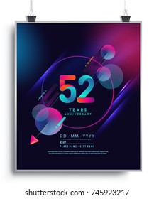 52 Years Anniversary Logo with Colorful Galactic background, Vector Design Template Elements for Invitation Card and Poster Your Birthday Celebration.