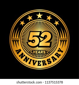 52 years anniversary. Anniversary logo design. Vector and illustration.