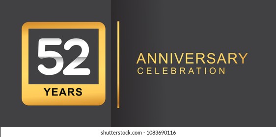 52 years anniversary logo framed with golden square isolated on black background simple and modern design for anniversary celebration.
