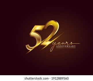 52 Years Anniversary Logo Golden Colored isolated on elegant background, vector design for greeting card and invitation card