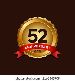 52 years anniversary logo with ribbon, golden Anniversary for booklet, leaflet, magazine, brochure poster, banner, web, invitation or greeting card. Vector illustrations.