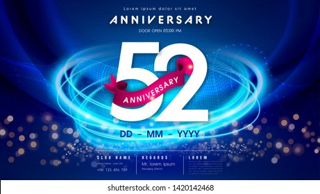 52 years anniversary logo template on dark blue Abstract futuristic space background. 52sd modern technology design celebrating numbers with Hi-tech network digital technology concept design elements.