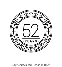 Plantilla de logotipo de 52 años de aniversario. 52ª línea de arte vector e ilustración.