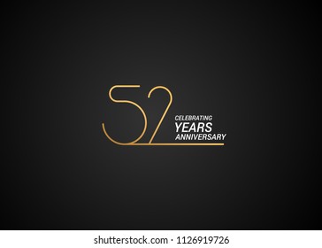 52 Years anniversary logotype with golden colored font numbers made of one connected line, isolated on black background for company celebration event, birthday