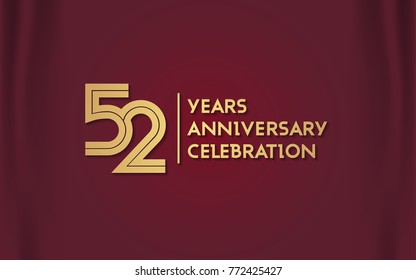 52 Years Anniversary Logotype with  Golden Multi Linear Number Isolated on Red Curtain Background