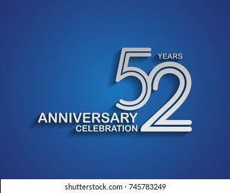 52 years anniversary logotype linked line number with silver color for celebration event isolated on blue background