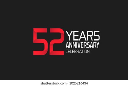 52 years anniversary logotype simple design with red and white color isolated on black background