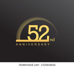52 years anniversary logotype with single line golden color and golden ring for anniversary celebration
