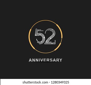 52 years anniversary logotype style with silver and gold color, ring 