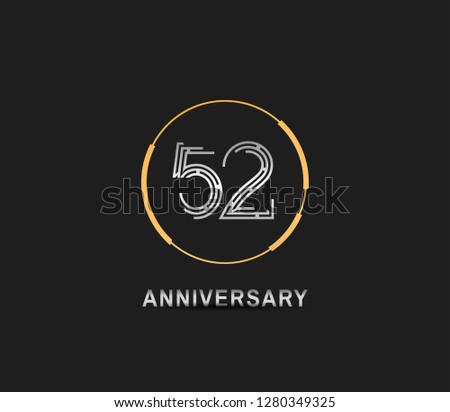 52 years anniversary logotype style with silver and gold color, ring 