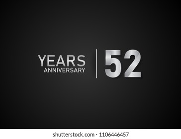 52 years anniversary silver design for celebration event isolated on black background