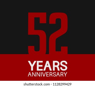 52 years anniversary simple design red number on black background for celebration template