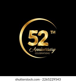 52 years anniversary. Anniversary template design concept with golden number , design for event, invitation card, greeting card, banner, poster, flyer, book cover and print. Vector Eps10