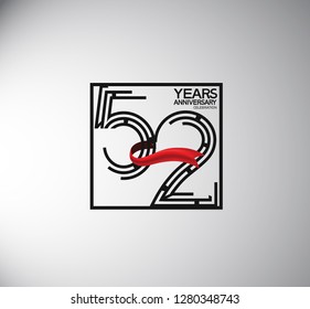 52 years anniversary template flat style with square and red ribbon