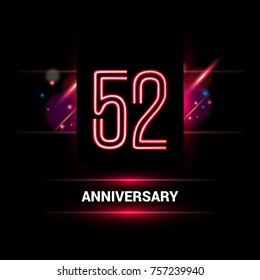 52 Years Anniversary vector logo design using neon style with flare ornament isolated on dark background