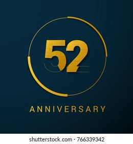 52 Years Anniversary Vector Logo Design Isolated on Dark Background
