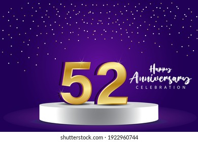 52 Years Anniversary Vector Template Design Illustration. Blue 3d Numbers with podium stage for celebration