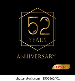 52 years gold anniversary celebration simple logo, isolated on dark background