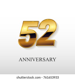 52 Years Golden Anniversary Vector Logo Design Isolated on White Background