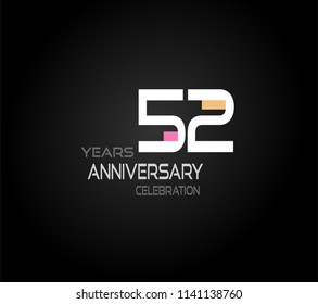 52 years simple black background with elegance white anniversary and orange, pink color accent