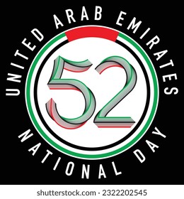 52 years of UAE. Celebrating National Day. Illustration of UAE National Flag and colors in the shape of number 52. Spirit of the Union. SVG file. svg