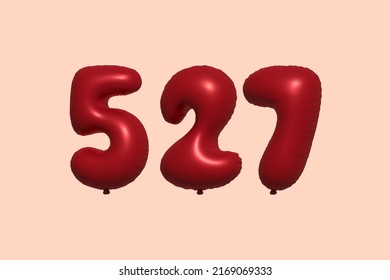 527 3d number balloon made of realistic metallic air balloon 3d rendering. 3D Red helium balloons for sale decoration Party Birthday, Celebrate anniversary, Wedding Holiday. Vector illustration