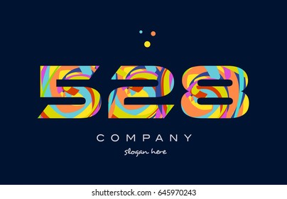 528 number digit numeral logo colored colorful rainbow acrylic modern creative vector icon design template