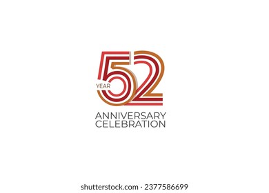  52nd, 52 years, 52 year anniversary with retro style in 3 colors, red, pink and brown on white background for invitation card, poster, internet, design, poster, greeting cards, event - vector