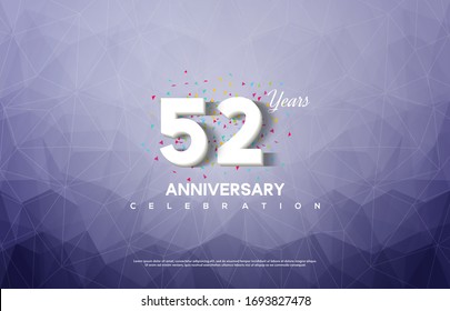 52nd anniversary background with an illustration of white numbers on a background of broken glass.