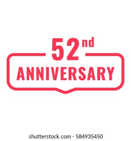 52nd anniversary. Badge icon, logo. Flat vector illustration on white background. Can be used for birthday, wedding or company event.