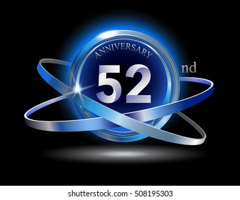 52nd anniversary with blue ring graphic elements on black background