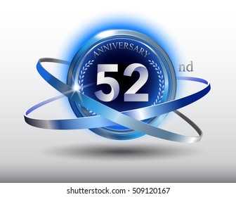 52nd anniversary with blue ring and laurel on white background