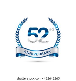 52nd anniversary blue and silver colored with wreath and ribbon