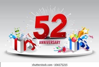 52nd Anniversary celebration background. stock vector template