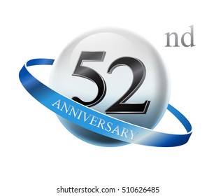 52nd anniversary celebration with blue ring on white isolated background