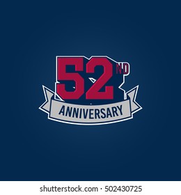 52nd Anniversary Celebration Logo using 3d Number, Red Colored Isolated in Blue Background. Retro Style 