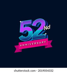 52nd anniversary celebration logotype colorful design. Simple and retro anniversary logotype design.