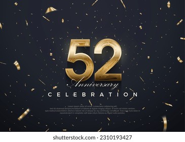 52nd anniversary celebration, vector 3d design with luxury and shiny gold. Premium vector background for greeting and celebration.