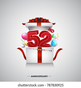 52nd anniversary design with red number inside gift box isolated on white background for celebration event