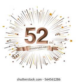 52nd Anniversary greeting Card with Starburst. Vector illustration.